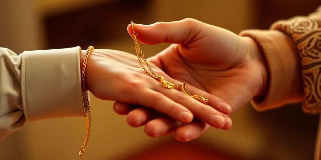 Échange de bijoux en or entre deux personnes.