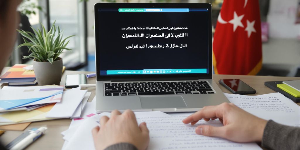 Farsça tercüman çalışma masası ve belgeler.