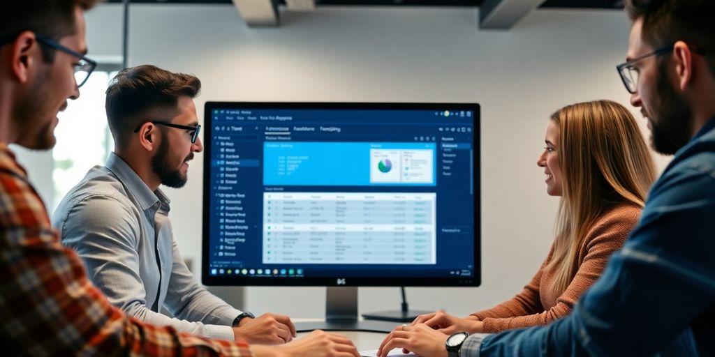 Agile QA team collaborating around a modern test management interface.