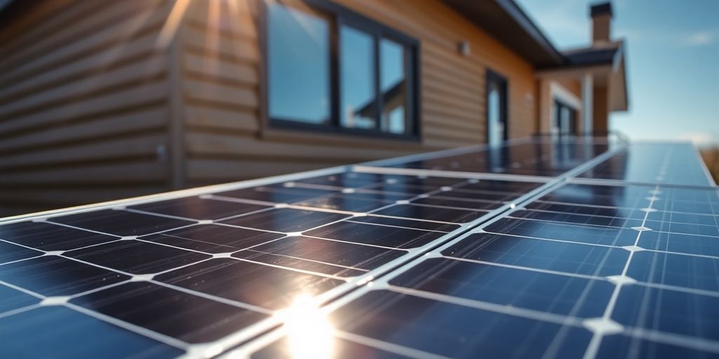 Close-up of solar panel installation on a modern home.