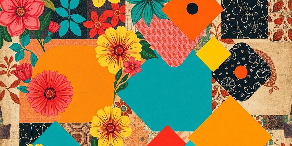 Retro patterns and vibrant colors.