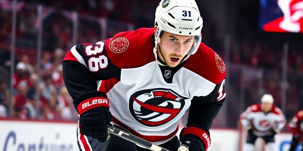 Brad Marchand skating during an intense hockey game.