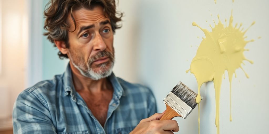 DIY painter making a mistake with paint.