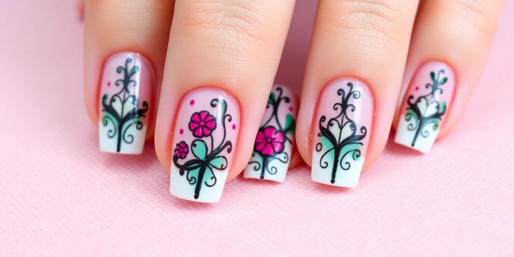 Unhas bailarina decoradas com francesinha colorida.