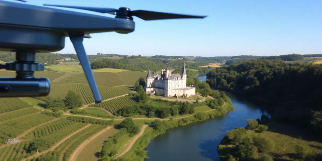 Drone survolant un paysage verdoyant du Val de Loire