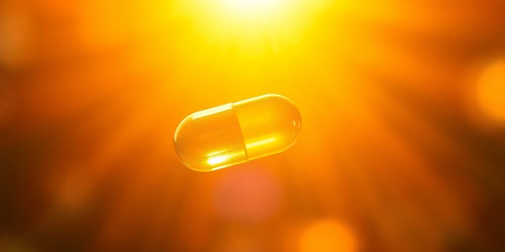 Bright image of Vitamin B1 capsule with energetic sun.
