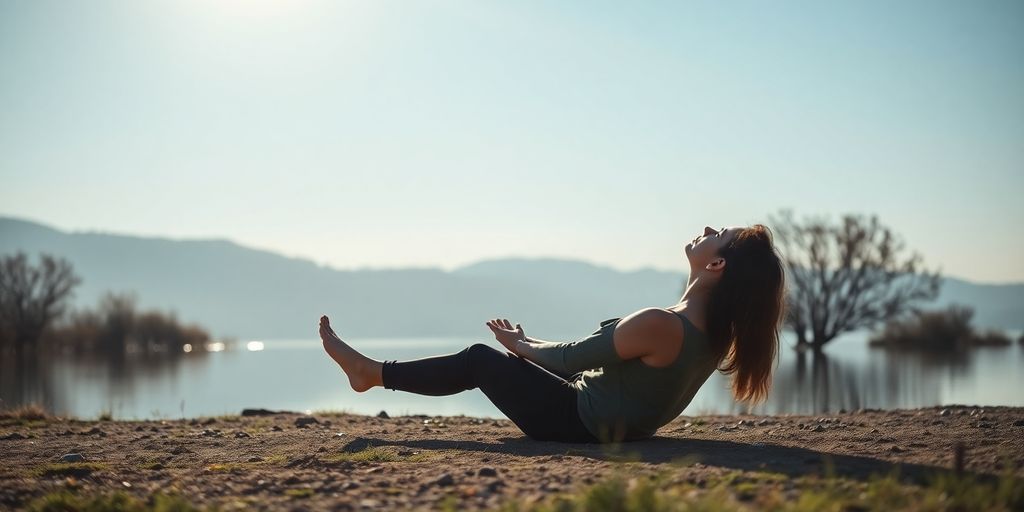 Person meditating peacefully in a serene natural setting.