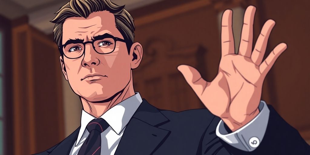 Lawyer in courtroom, arguing case, illustrative, professional.