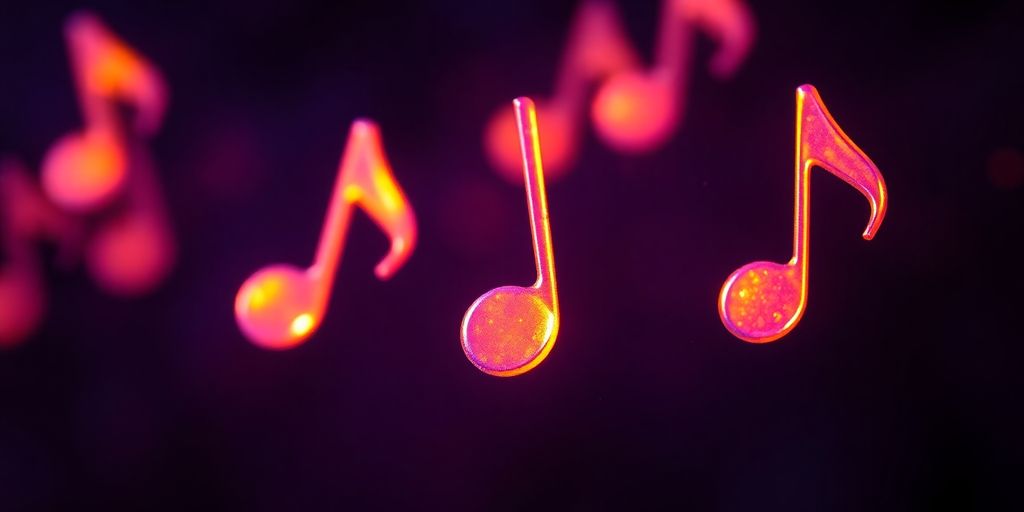 Colorful music notes floating.