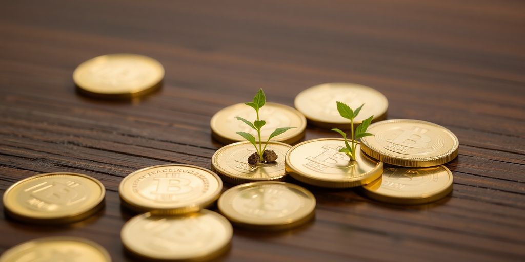 Pièces de monnaie et une plante