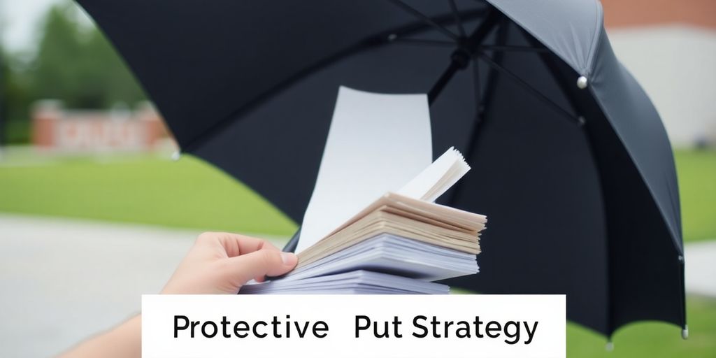 Person holding an umbrella and investment documents outdoors.