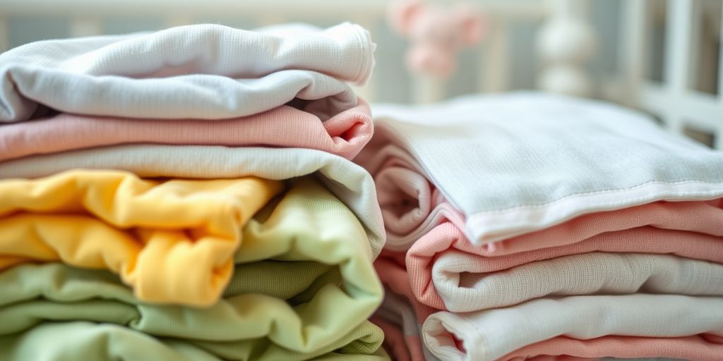 Soft, colorful baby clothes folded in a cozy nursery.