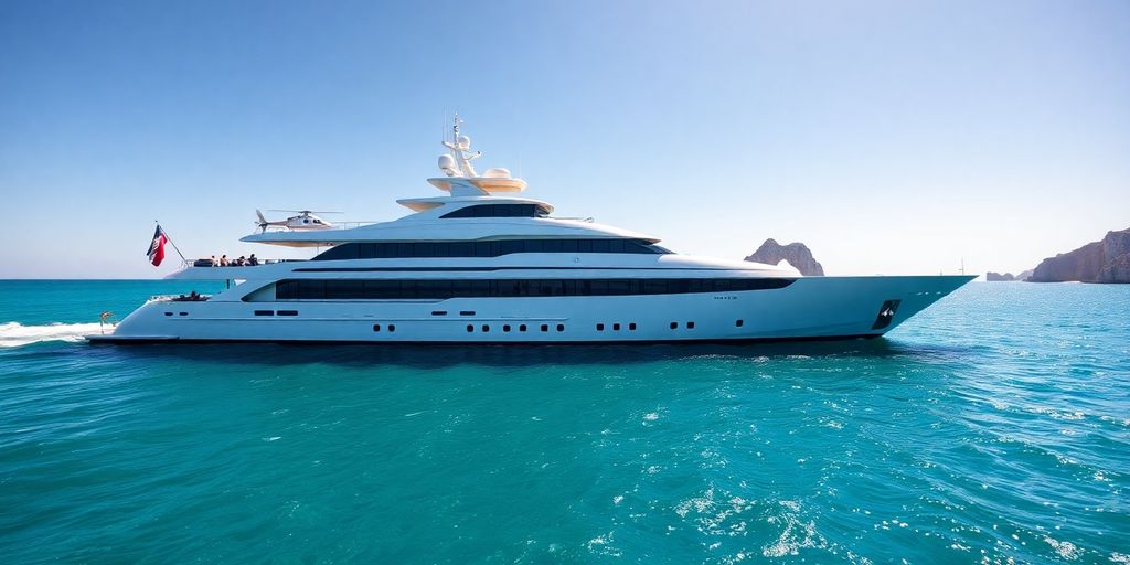 Luxury 130-foot yacht docked in Cabo San Lucas.