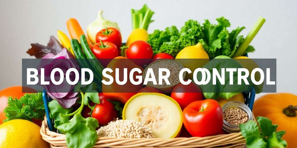 Grocery basket filled with colorful healthy foods.