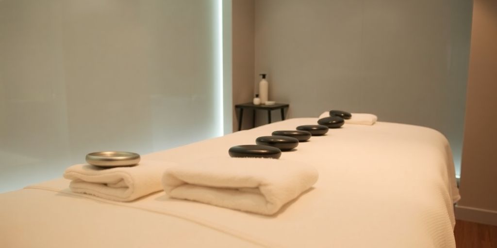 Relaxing spa massage with warm stones and oils.