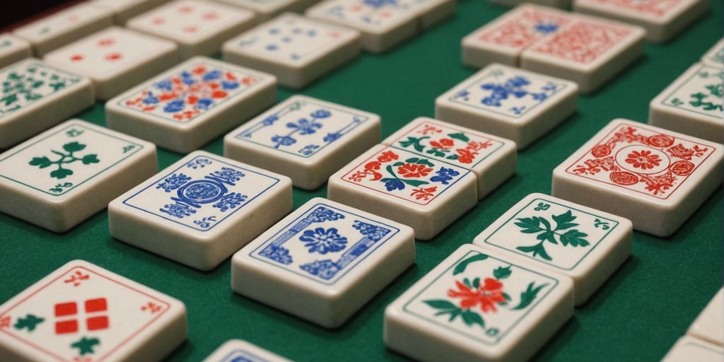 Mahjong table with neatly arranged tiles.