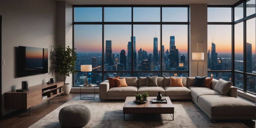 Modern living room with smart home devices