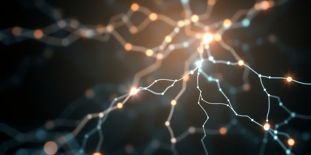 AI conversation interface with abstract glowing connections.