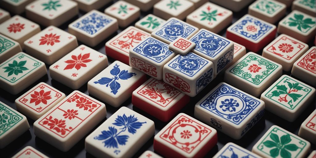 Close-up of Mahjong suit tiles with intricate designs.