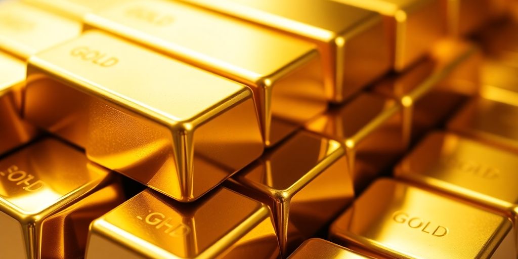 Barres d'or brillantes empilées.