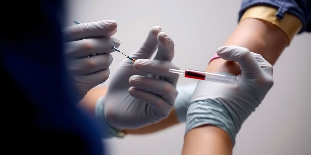 Medical assistant drawing blood from a patient.