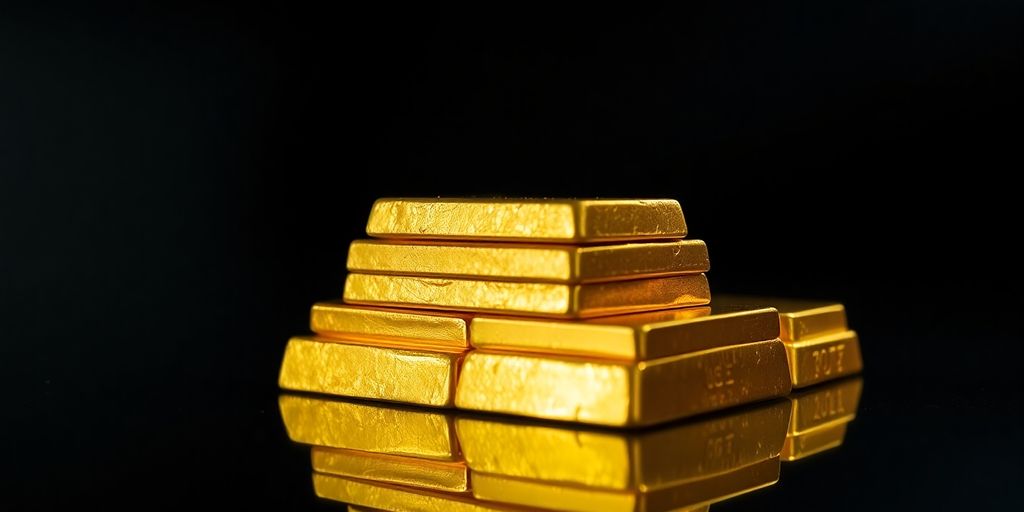 Barres d'or brillantes sur une surface réfléchissante.