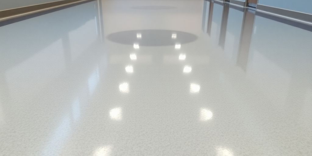 Photograph of a glossy epoxy floor in a modern setting.
