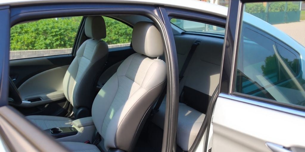 Detailaufnahme eines Gebrauchtwagens, innen und außen.