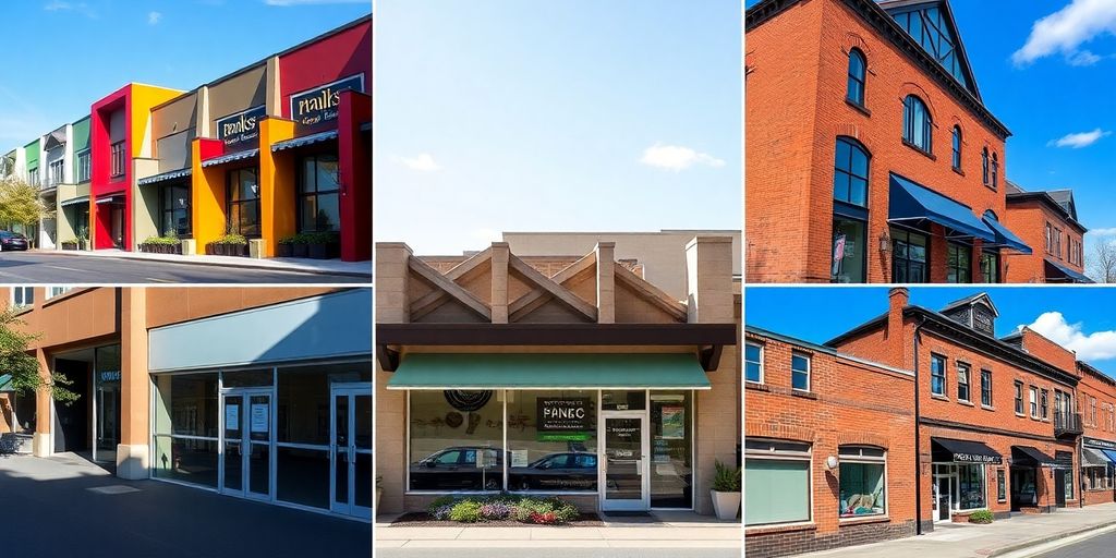 Three diverse storefronts: city, suburban plaza, and rural main street