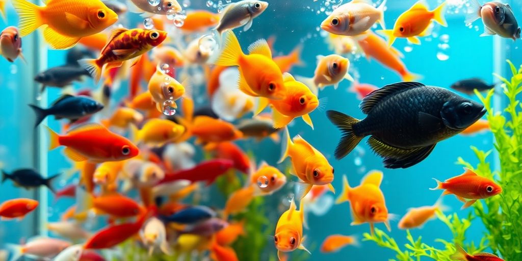 Colorful fish swimming in a well-planted aquarium.