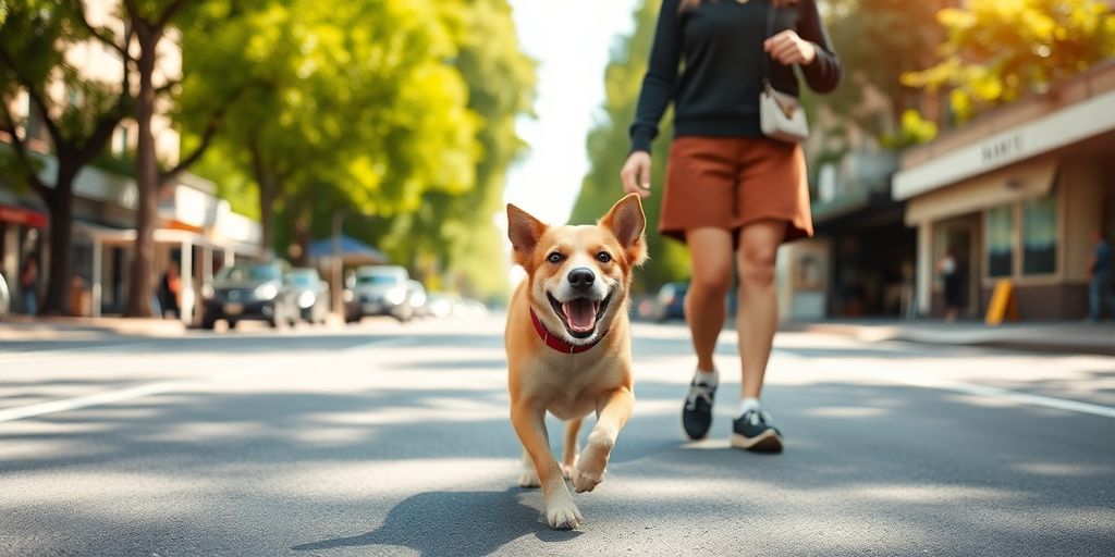 Happy dog enjoying a walk in Bondi Junction.