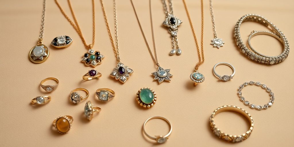 Bijoux d'occasion sur un fond en velours élégant.