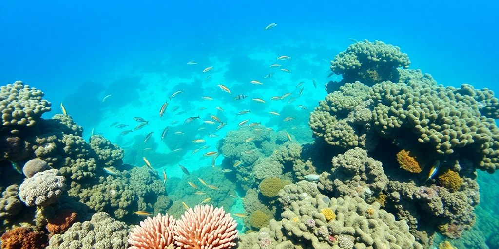 Vibrant coral reef teeming with diverse marine life.
