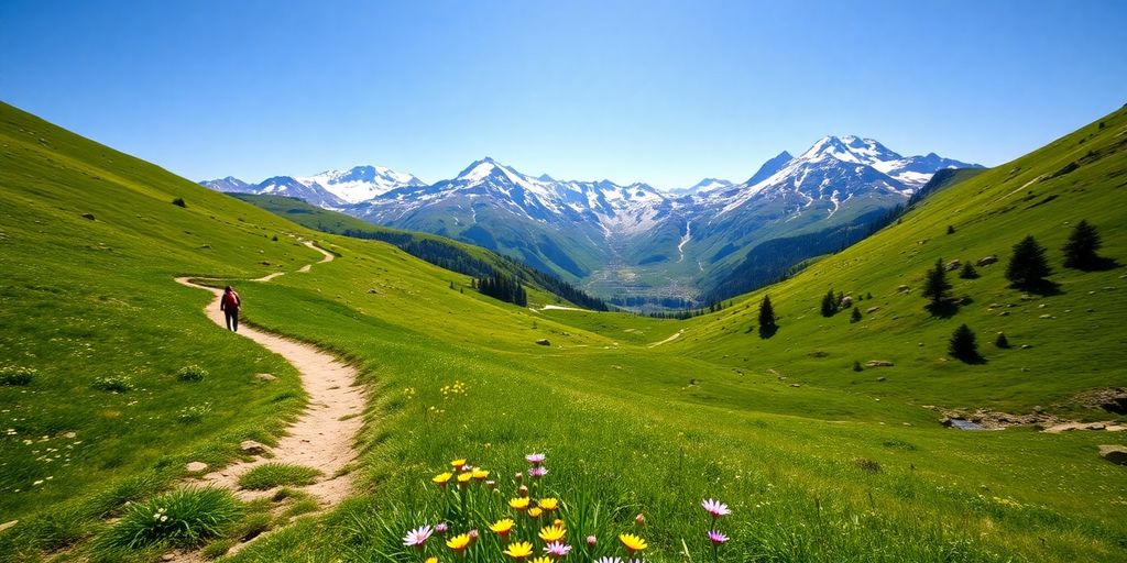 Paysage alpin verdoyant avec sentier