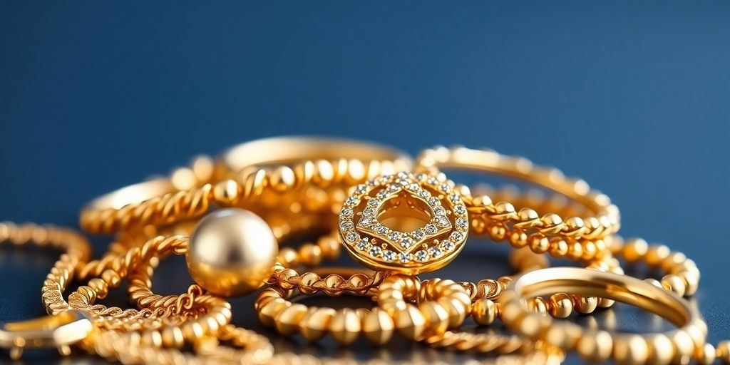 Bijoux en or brillants sur fond flou.