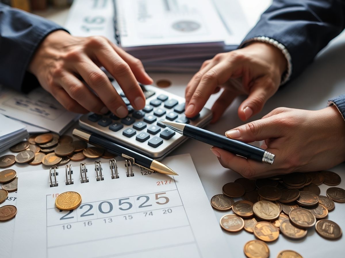 Calculator, monede, acte, calendar, stilou