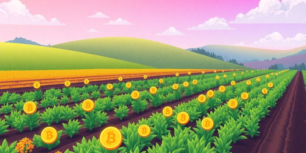 Illustrative image of a digital farm with crypto crops.