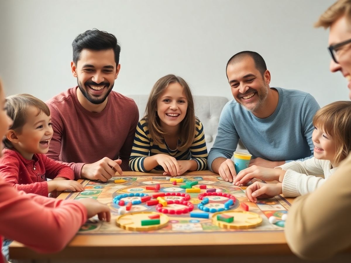 Familie jucându-se jocuri de societate, bucurie și distracție.