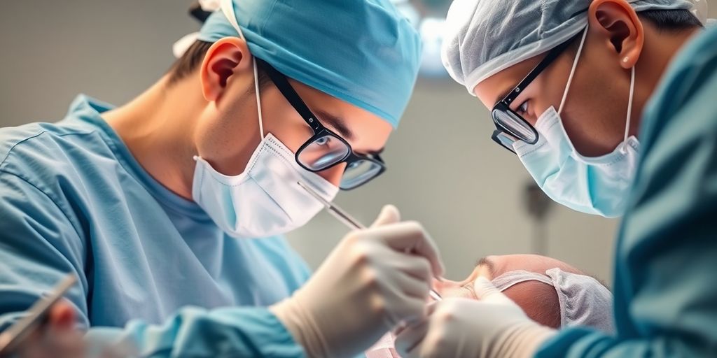 Surgeon performing a minor surgical procedure in a sterile setting.