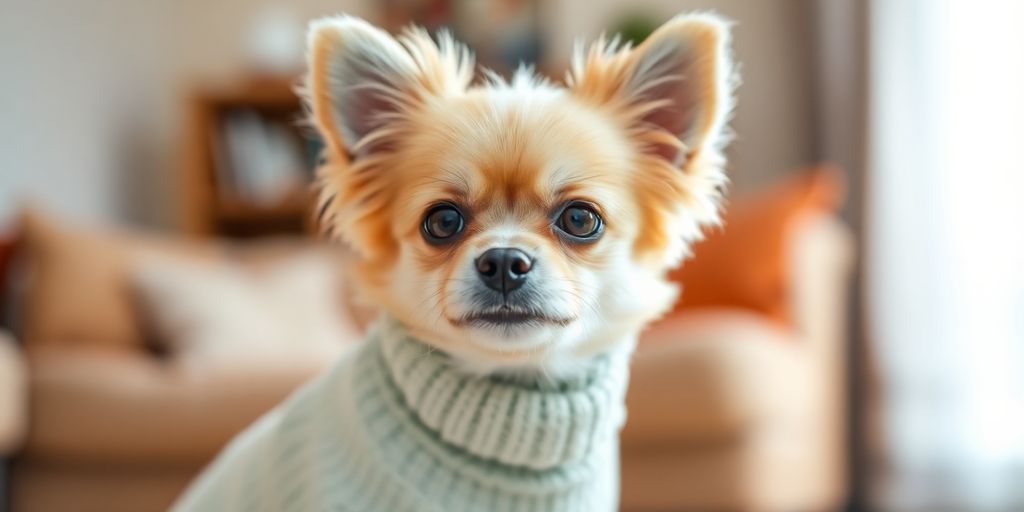 Small dog in stylish, well-fitting clothing.