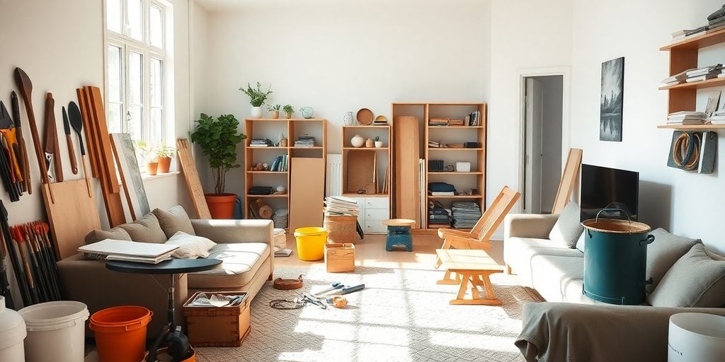 Neatly arranged tools in a bright living space.