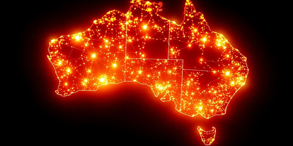 Australian map with glowing speed lines.