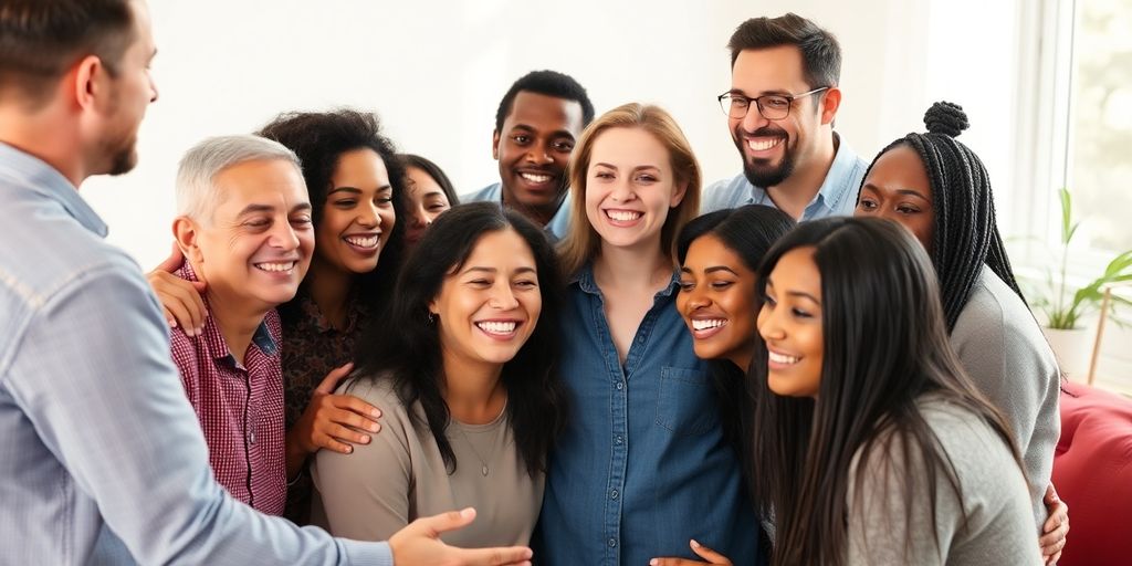 Supportive group therapy session for addiction recovery.