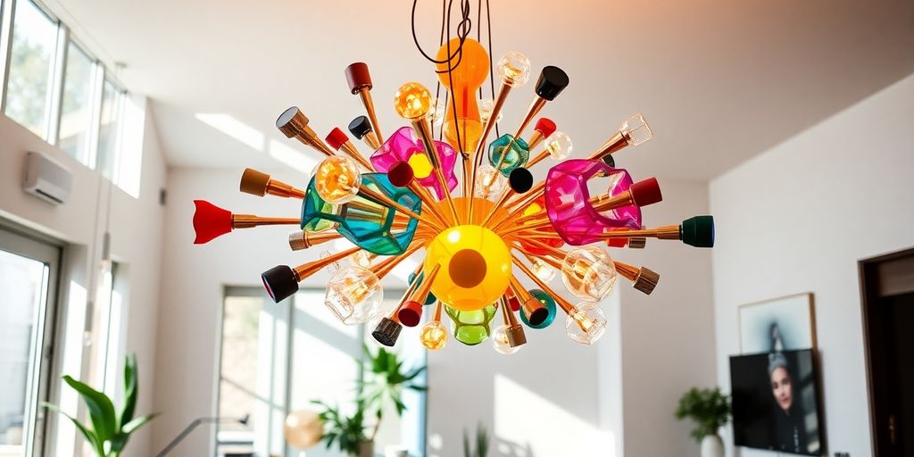 Artistic avant-garde chandelier in a modern living space.