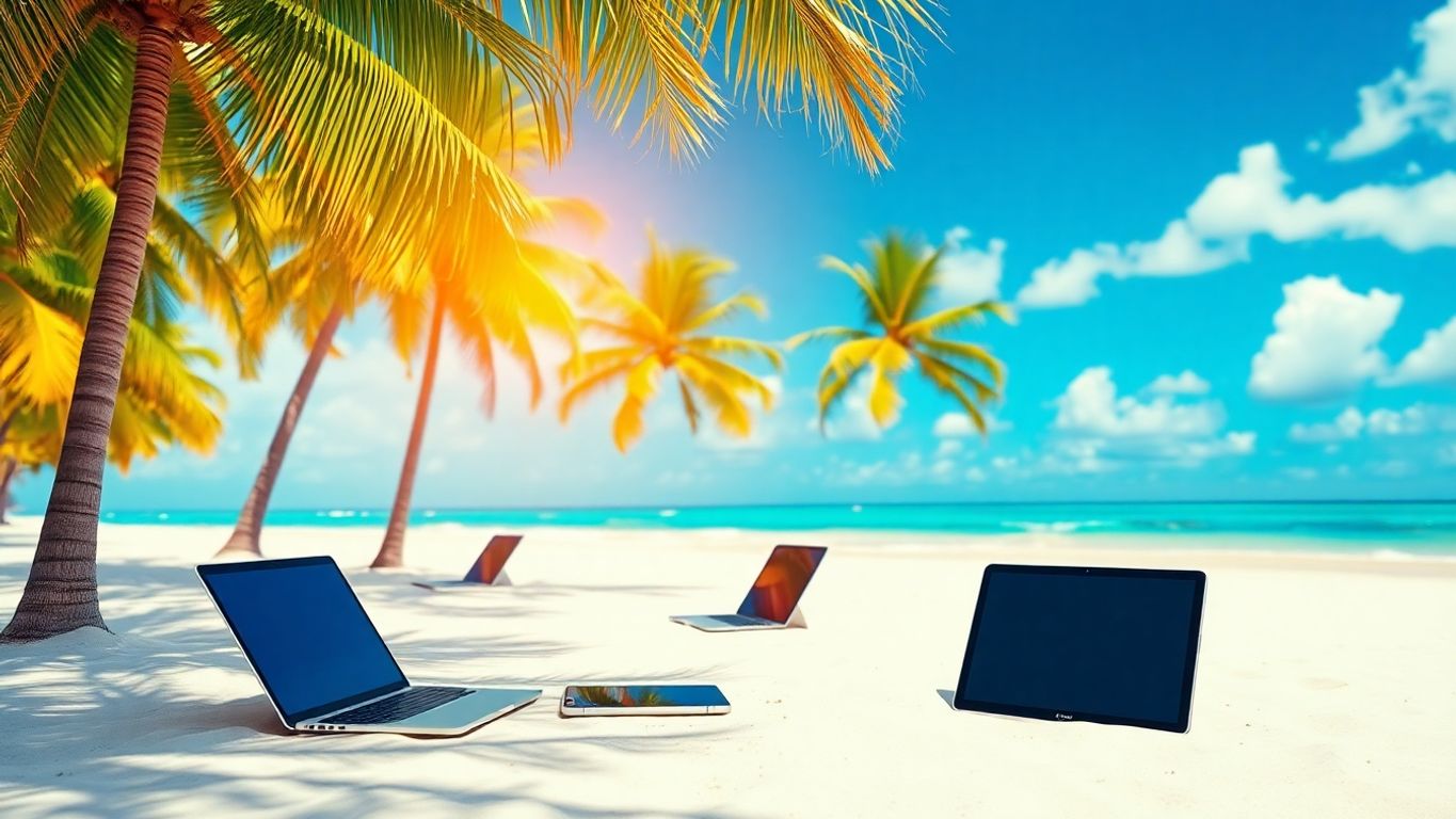 B2B content marketing tools on a tropical beach.