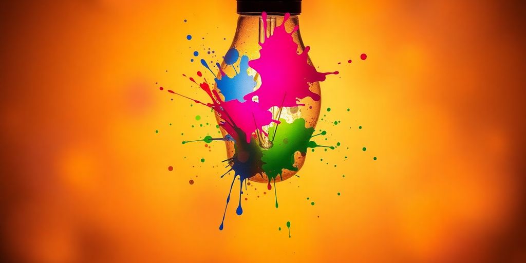 Lightbulb bursting with colorful paint splatters.