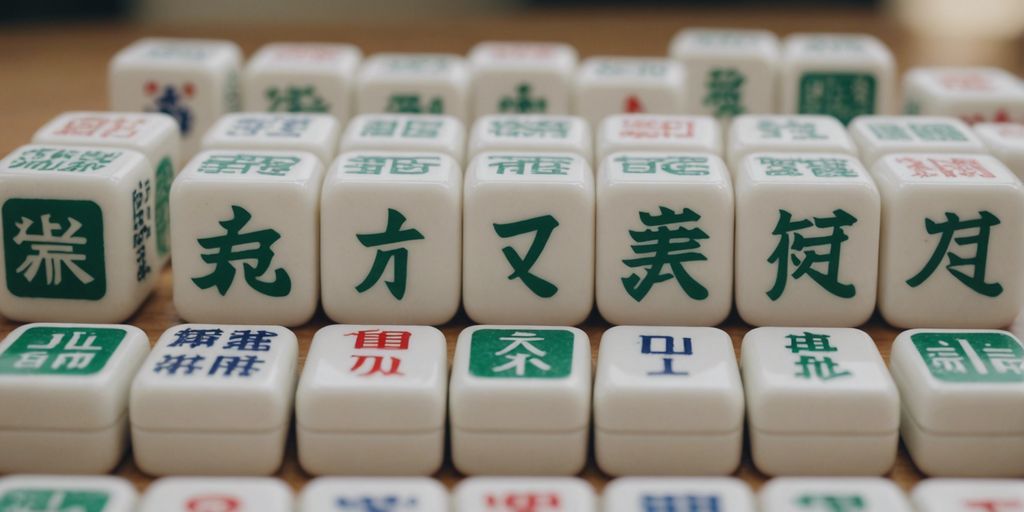 Mahjong tiles with English names, arranged neatly on a light background, perfect for beginners learning tile names.