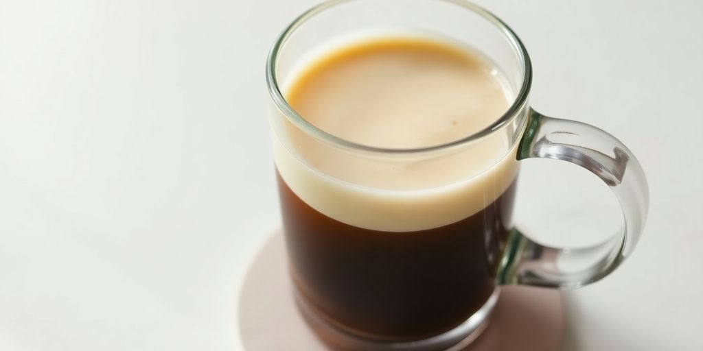 Flat white in a clear glass mug.