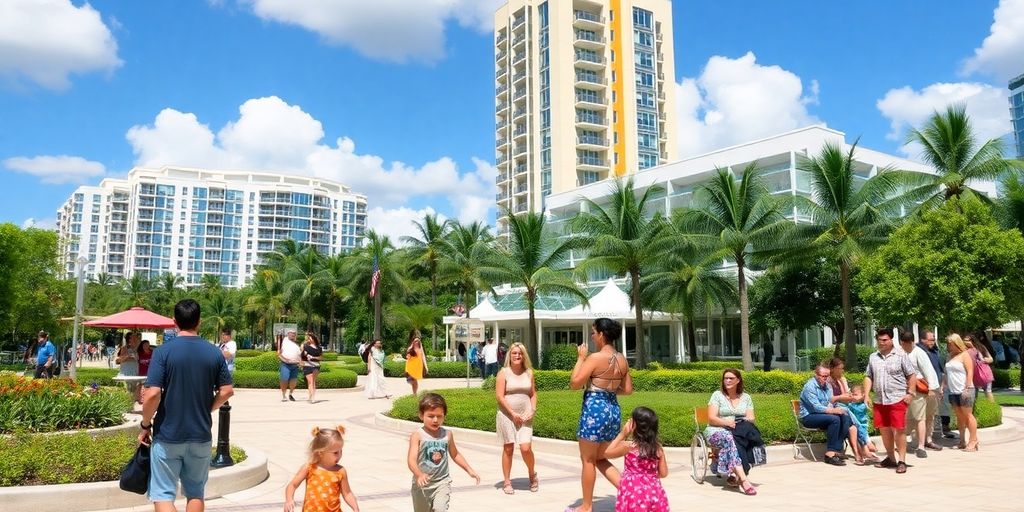 Families enjoying outdoor activities in Aventura, Florida.