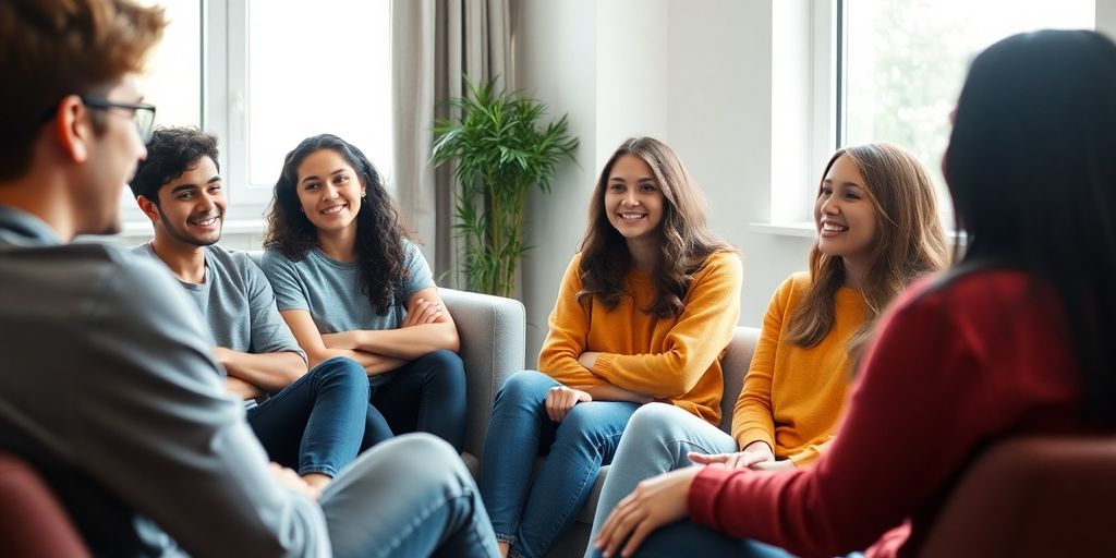 Teens in group therapy session.